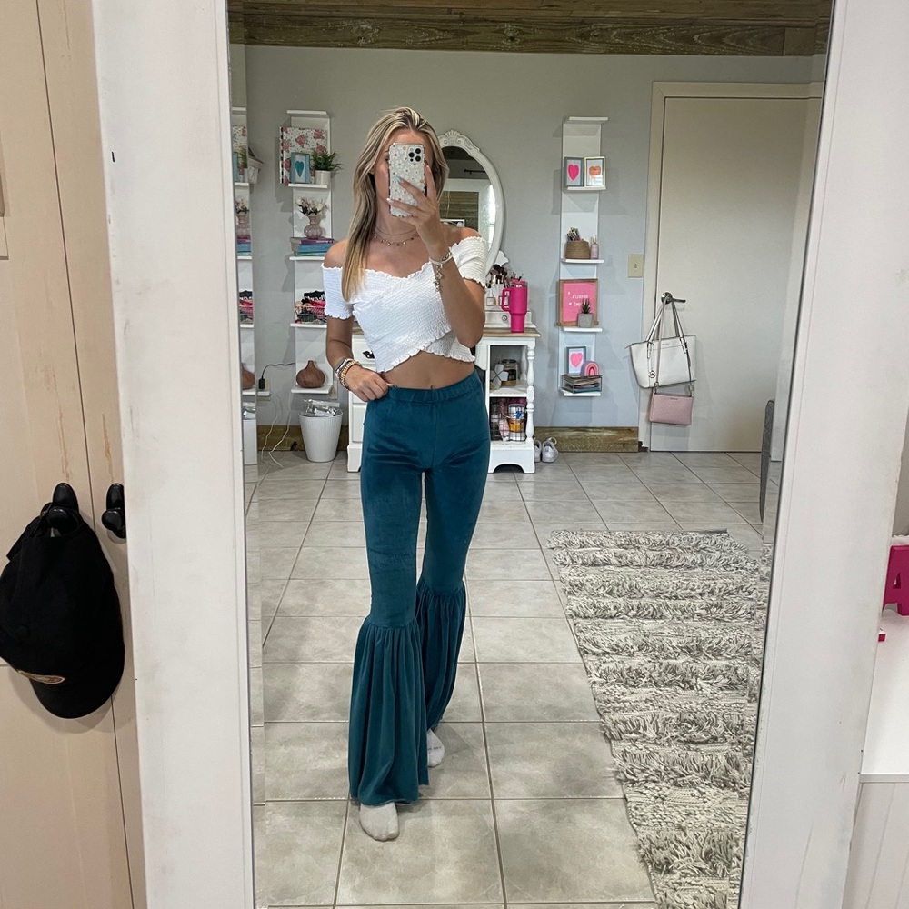 Blue Velvet Flare Pants